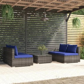 vidaXL 5-delige Loungeset met kussens poly rattan grijs