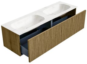 Mondiaz Kurve-dlux 150cm badmeubel dusk met 2 lades en wastafel stor small dubbel 2 kraangaten ostra