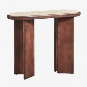 Aitana Halfrondje Console 100x40 Cm Van Acaciahout En Tegels Tapioca Beige - Donker Acaciabruin - Sklum
