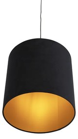 Stoffen Eettafel / Eetkamer Hanglamp met velours kap zwart met goud 40 cm - Combi Klassiek / Antiek E27 cilinder / rond rond Binnenverlichting Lamp