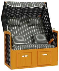 vidaXL Strandstoel met kussens poly rattan en hout zwart en grijs