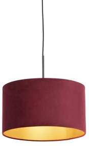 Stoffen Zwarte hanglamp met velours kap rood met goud 35 cm - Combi Klassiek / Antiek E27 cilinder / rond rond Binnenverlichting Lamp