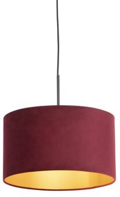 Zwarte hanglamp met velours kap rood met goud 35 cm - Combi