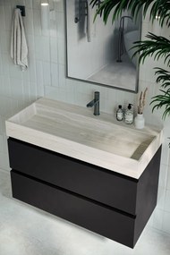 Fontana White Travertin badkamermeubel mat zwart 100cm met kraangat