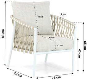 Stoel en Bank Loungeset 5 personen Aluminium/rope Wit  Lifestyle Garden Furniture Feraro