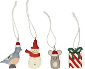 Hangers, hout, set van 4 (duif,muis,cadeau en sneeuwpop)