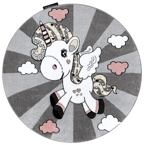 Tapijt PETIT UNICORN EENHOORN  ROND grijskleuring