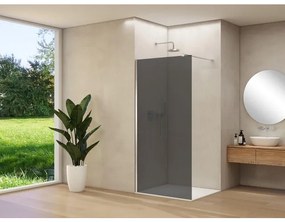Van Rijn Products ST01 vaste wand - 88x200cm - grijs rookglas - - dikte 8mm - stabilisatiestang - muurprofiel - Chroom ST0150090GRCHM