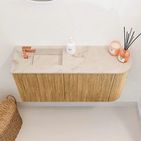 Mondiaz Joya DLux 80cm toiletmeubel ronding rechts oak met wastafel faye links 1 kraangat frappe