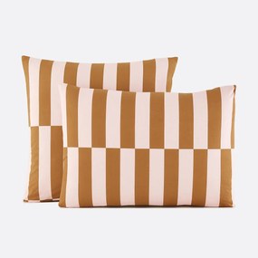 Kussensloop in 50% gerecycled katoen, geometrische print, TABAKA CARAMEL