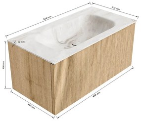 Mondiaz Kurve-dlux 90cm badmeubel oak met 1 lade en wastafel big small midden zonder kraangat lava