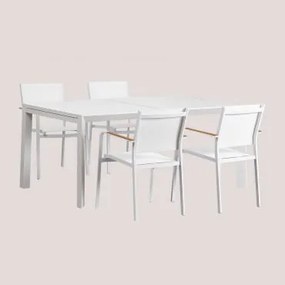 Set Van Uitschuifbare Rechthoekige Aluminium Tafel (180-240x100 Cm) Starmi En 4 Aluminium Stapelbare Tuinstoelen Archer Gardenia Wit - Sklum