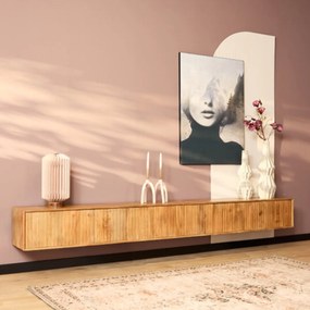 Starfurn Madison Naturel Hangend Tv-meubel Mangohout Ribbels 280 Cm - 280x35x30cm.