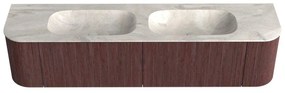 Mondiaz Kurve-dlux 190cm badmeubel ronding links/rechts ruby met 2 lades en deuren en wastafel stor small dubbel zonder kraangat ostra