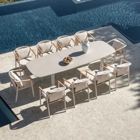 Uitschuifbare Rechthoekige Eettafel 220-280x100 Cm In Keramiek Zinti En 10 Tuinstoelen Van Aluminium En Bouclé Stof Yervin Zand Grijs - Sklum