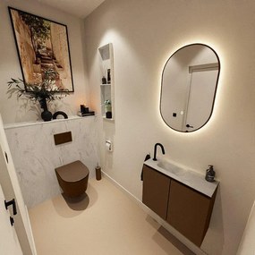 MONDIAZ TURE-DLUX 60cm toiletmeubel Rust. EDEN wastafel Opalo positie links. Met 1 kraangat. TUREDX60RUSL1OPA