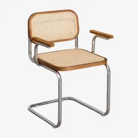 Set Van 2 Eetkamerstoelen Met Armleuningen Van Rattan En Staal Tento Donker Hout & Grijs – Chroom - Sklum