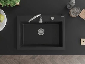 Mexen Elix granieten enkelvoudige spoelbak 700 x 500 mm, zwart, chromen sifon - 6526701005-77