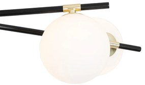 Plafondlamp zwart met goud en opaal glas 6-lichts - Lynn