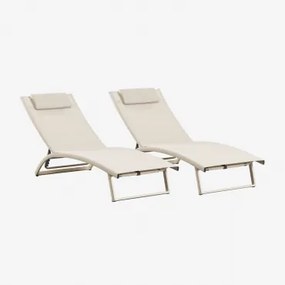 Set Van 2 Verstelbare Ligstoelen In Aluminium Met Kussen Dulem Tapioca Beige - Sklum