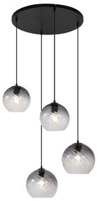 Art Deco hanglamp zwart met smoke glas rond 4-lichts - Bao Art Deco E27 Binnenverlichting Lamp