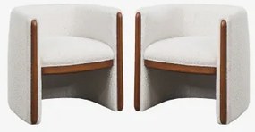 Set Van 2 Fauteuils Met Armleuningen Van Hout En Bouclé Stof Bekasi Uit Witte Bouclé Stof - Sklum