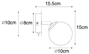 Moderne spot zwart met opaal glas met schakelaar - Athens