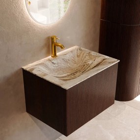 Mondiaz Kurve-dlux 60cm badmeubel ruby met 1 lade en wastafel cloud midden 1 kraangat glace