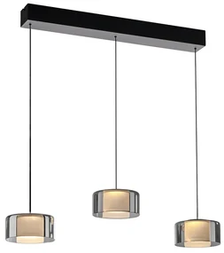 Eettafel / Eetkamer Hanglamp zwart met smoke glas incl. LED 3-lichts easylift - Rika Design rond Binnenverlichting Lamp