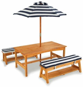 KidKraft Kinder buitentafel en bankjes set marineblauw hout 00106