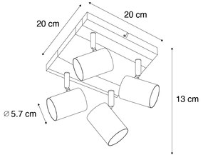 Plafondlamp zwart met hout 4-lichts verstelbaar rechthoekig - Jeana Modern, Industriele / Industrie / Industrial GU10 vierkant Binnenverlichting Lamp