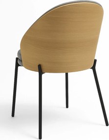 Set 2 Mos Grijze Stoffen Stoelen met Gestoffeerde Houten Rugleuning