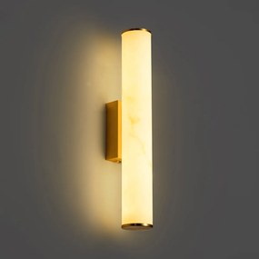 Japandi wandlamp messing en alabaster incl. LED 3-staps dimbaar - Josephine