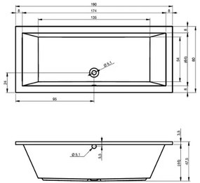 Riho Lusso bubbelbad 190x90cm wit glans pneumatisch met 6 + 4 + 2 hydrojets