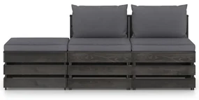 vidaXL 3-delige Loungeset met kussens grijs geïmpregneerd hout