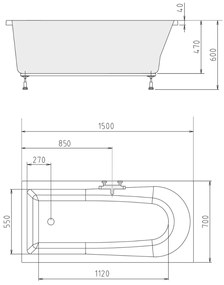 Polysan Lisa ligbad 150x70x47cm wit