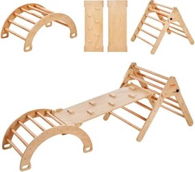VEVOR Pikler Triangle Set, 5-in-1 klimtoestel voor peuters, binnenspeeltuin, Montessori klimset met driehoek, helling en boog, groot houten klimrek voor peuters van 1-3 jaar, houtkleur