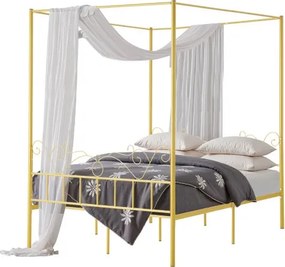 VEVOR Queen Size Hemelbedframe, Metalen Hemelbed met Minimalistisch Hoofdbord en Hemelbedontwerp, Stevige Stalen Lattenbodem (Rond), Opbergruimte onder het Bed, Geen Boxspring Nodig, Goud