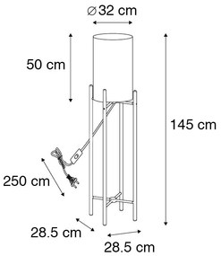 Stoffen Landelijke vloerlamp hout met witte kap - Lengi Landelijk E27 cilinder / rond Binnenverlichting Lamp