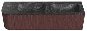 Mondiaz Kurve-dlux 165cm badmeubel ronding links ruby met 2 lades en 1 deur en wastafel stor small dubbel/rechts zonder kraangat lava