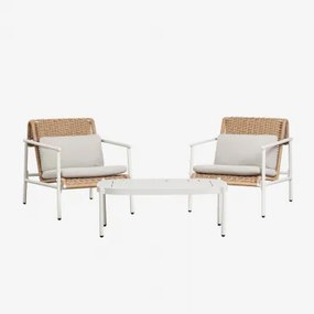 Tuinset Met 2 Fauteuils En Salontafel Van Aluminium En Synthetisch Riet Duroli Glaciale Wit - Sklum