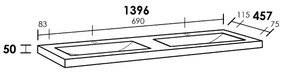 Sanituba Corestone wastafel basalt met twee kraangaten 140cm