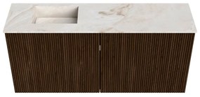 Mondiaz Joya DLux 90cm toiletmeubel walnut met wastafel faye links zonder kraangat frappe
