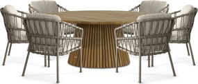 Tuinset Ronde Tuintafel 6 personen 180 cm Rope Taupe Santika Furniture Santika