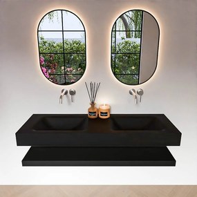 Zaro Alan badmeubel 140cm met planchet urban en vrijhangende wastafel cloud dubbel zonder kraangat urban