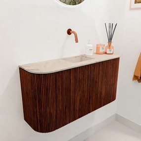 Mondiaz Joya DLux 85cm toiletmeubel ronding links/rechts ruby met wastafel faye midden zonder kraangat frappe