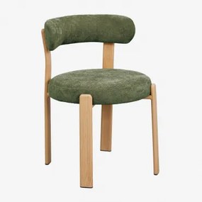 Jolie Gestoffeerde Eetkamerstoel Met Ijzeren Frame Bruin Natuurlijk Hout & Chenille Sage Green - Sklum