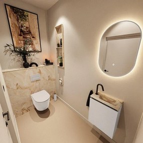 MONDIAZ TURE-DLUX 40cm toiletmeubel Linen. EDEN wastafel Frappe positie rechts. Met 1 kraangat. TUREDX40LINR1FRA