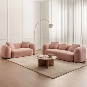 Zitkamer Set Met Modulaire 3-zitsbank En 2-zitsbank In Coco Chenille Stof Chenille Roze – Kwarts - Sklum