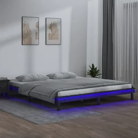 vidaXL Bedframe LED massief hout grijs 120x190 cm 4FT Small Double